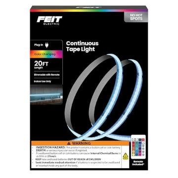 Picture of FEIT ELECTRIC CO TAPE240/COB/RGB Feit Electric 20ft Color LED Tape Light, COB Technology, Customizable Length, Remote Control, Ultra-Thin 10mm Design, Perfect for Indoor Lighting, Shelves, Cabinets & Staircases, TAPE240/COB/RGB (EA)