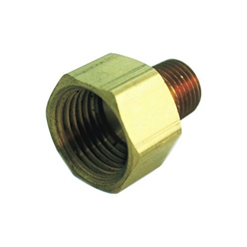 Picture of JMF COMPANY 4505319 JMF 3/4 in. Dia. x 1/2 in. Dia. FPT To MPT Yellow Brass Reducing Coupling (PK-5-EA)