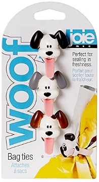 Picture of JOIE 12605 Joie Woof Multi-Use Reusable Kitchen Ties, Keep Food Bags Closed for Freshness, Organize Cords, Cute Cloth Napkin Ring, Set of 3, Dog-Themed Storage Gadget, Silicone Chip Clips (EA)