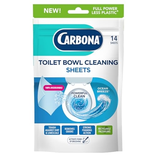 Picture of Delta Mustad 642 Carbona Toilet Bowl Sheets | Ocean Breeze Scent | Powerful Toilet Bowl Cleaner | 14 Sheets | Less Plastic Waste (EA)