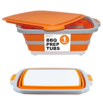 Picture of COLBAR LLC TUBLDXL-1 Drip EZ Collapsible BBQ Prep Tub - For Meal Prep, Marinating, Food Storage - Includes Cutting Board & Lid - (1) XL - Orange (EA)