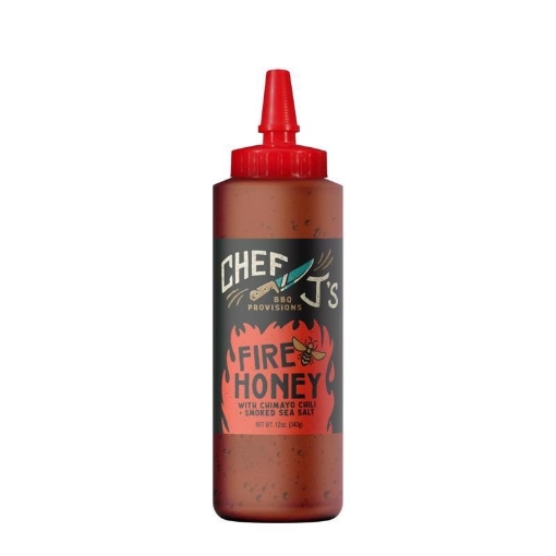 Picture of CHEF J'S BBQ PROVISIONS FIRE HONEY 12OZ Jason Kyle Morse 5280 Culinary BBQ Provisions Sweet and Spicy Fire Honey 12 oz. - Case of: 1 (EA)
