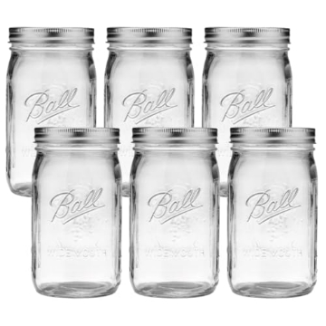 Picture of BALL BOUNCE AND SPORT INC 1440096273 Ball Wide Mouth Glass Mason Jars with Lids and Bands, Used for Canning, Pickling, Juice, Jam, Jelly, Quart Size 32 Ounce (Pack of 6) (PK-6-EA)