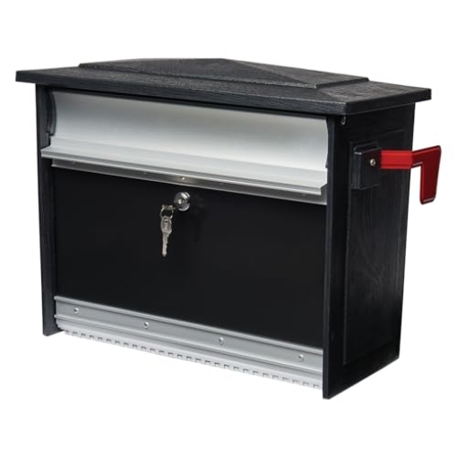 Picture of GIBRALTAR MAILBOXES MSK00BAM Architectural Mailboxes MailSafe™ Locking, Wall-Mounted Mailbox for Outside, Rust-Resistant Plastic & Aluminum Metal Small Mail Box with Lock and Key Drop Box, Black (EA)