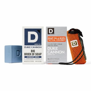 Picture of DUKE CANNON MIDNITACTBUNDLE Duke Cannon Tactical Scrubber & Midnight Swim Soap Bundle - Refreshing Aquatic Scent, Coarse & Soft Mesh, 550-Mil-Spec Paracord, Military-Grade Soap Pouch (EA)