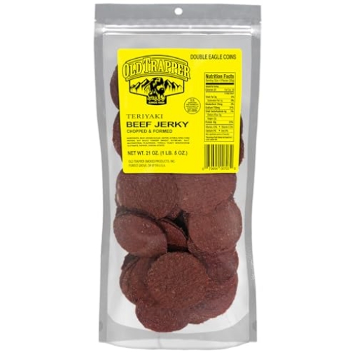 Picture of OLD TRAPPER SMOKED PRODUCTS INC 70308T Old Trapper Double Eagle Beef Jerky, Teriyaki Flavor, 21 Ounce Package, Natural Wood Smoked Meat Snacks, 10 Grams of Protein and 80 Calories per Serving (Pack of One) (EA)