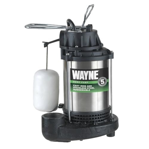 Picture of WAYNE MORGAN CDU1000 WAYNE - 1 HP Submersible Cast Iron and Stainless Steel Sump Pump with Integrated Vertical Float Switch - 6,100 Gallons Per Hour - Heavy Duty Basement Sump Pump (EA)