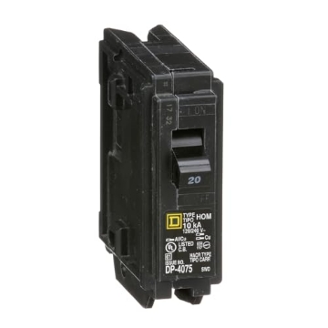 Picture of Square D HOM120CP Square D by Schneider Electric Homeline 20 Amp Mini Circuit Breaker, 1 Pole, 120/240V AC, 10kA Breaking Capacity, Plug in Mount, Standard Type, Residential Use (HOM120CP) (EA)