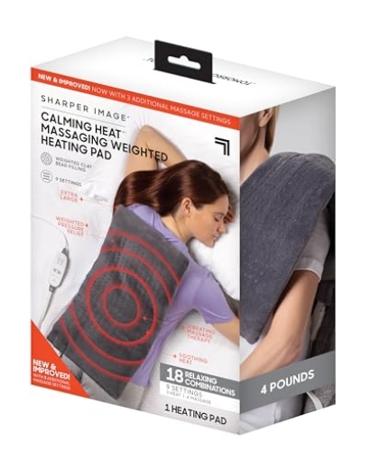 Picture of Sharpe Manufacturing CWT02106 Calming Heat Massaging Weighted Heating Pad by Sharper Image- Weighted Electric Heating Pad with Massaging Vibrations, 9 Settings- 3 Heat, 6 Massage- 18 Relaxing Combinations, 12” x 24”, 4 lbs (EA)