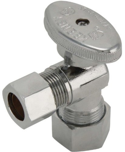 Picture of THE KEENEY MANUFACTURING COMPANY 2624PCLF Keeney 2624PCLF 5/8-Inch O.D. by 1/2-Inch O.D. Quarter Turn Angle Valve, Chrome (EA)