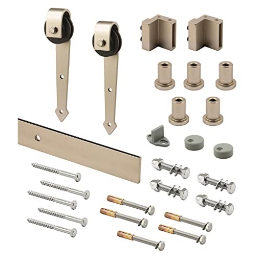 Picture of Prime N 7551 Prime-Line N 7551 Heavy Duty Barn Door Track Kit, Smooth Rolling, Side Mount, Satin Nickel (Single Pack) (EA)