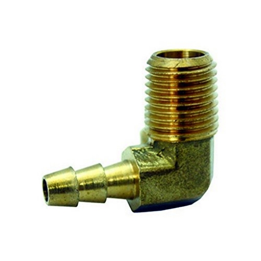 Picture of JMF COMPANY 4504742 Jmf Hose Barb Elbow 1/2 " Hose Barb X 3/8 " Mpt Yellow Brass 150 Psi (PK-5-EA)
