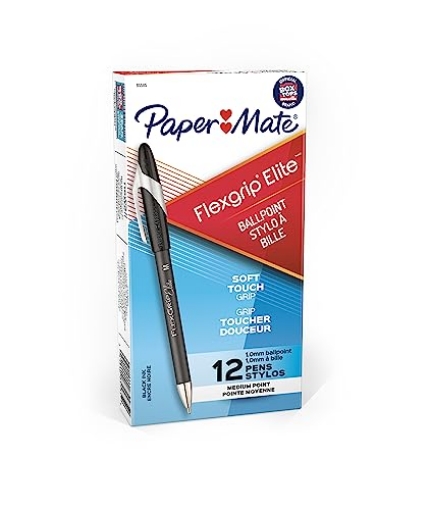 Picture of SANFORD 85585 Paper Mate 85585 Flexgrip Elite Stick Ballpoint Pens, Medium Point, Black, 12-Pack (DZ-12-EA)