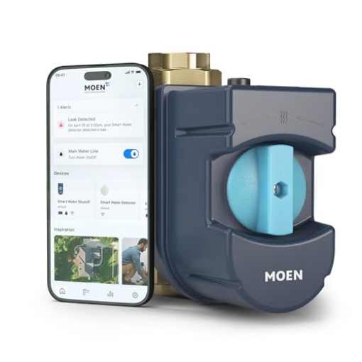 Picture of Moen 900-002 Moen Flo Smart Water Monitor and Automatic Shutoff Sensor, Wi-Fi Connected Water Leak Detector for 1-1/4-Inch Diameter Pipe, 900-002 (EA)