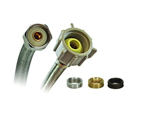 Picture of Fluidmaster B4T20U Fluidmaster B4T20U Toilet Connector With Size Adaptors, Braided Stainless Steel - 3/8 Compression, 7/16 Compression, 1/2 Compression, or 1/2 F.I.P. Thread x 7/8 Ballcock Thread, 20-Inch Length (EA)