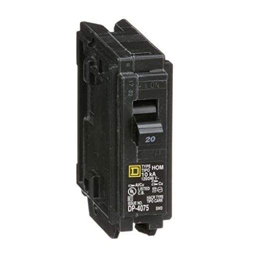 Picture of Square D HOM120C Square D by Schneider Electric HOM120CP Homeline Circuit Breaker, 20-Amp, 120V, 1-Pole, Plug-in Mount, Clam Pack (Quantity 1) (EA)