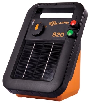 Picture of GALLAGHER G341424 Gallagher S20 Solar Fence Charger | 0.2 Joules for Livestock & Predator Control | Powers Up to 5 Miles Clean or 1 Mile Typical | Portable Solar Energizer with Built-In Battery (EA)