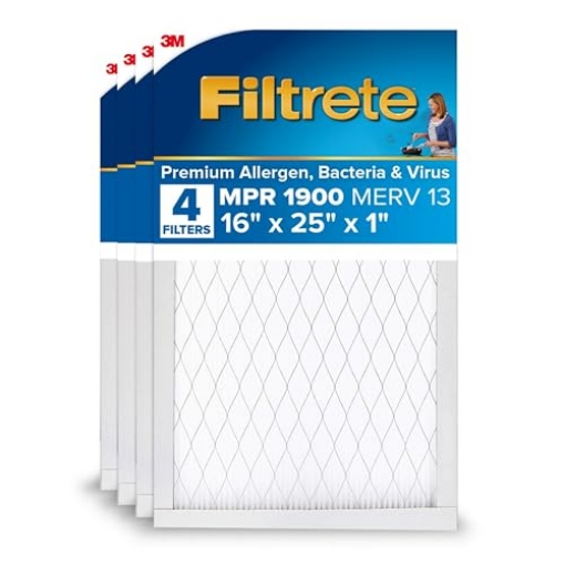 Picture of Filtrete UA01-4 Filtrete 16x25x1 AC Furnace Air Filter, MERV 13, MPR 1900, Premium Allergen, Bacteria & Virus Filter, 3-Month Pleated 1-Inch Electrostatic Air Cleaning Filter, 4-Pack (Actual Size 15.69x24.69x0.78) (PK-4-EA)