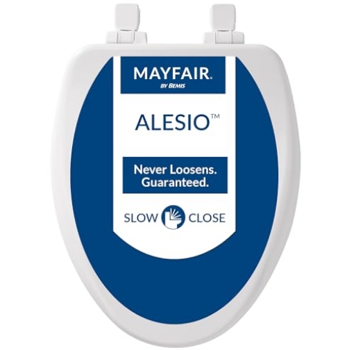 Picture of MAYFAIR BY BEMIS 164SLOW-000 Mayfair Alesio II Slow Close Toilet Seat, Easy Clean Hinges and Adjustable Perfect Fit Wood Seat, Made in USA, Elongated, White (EA)
