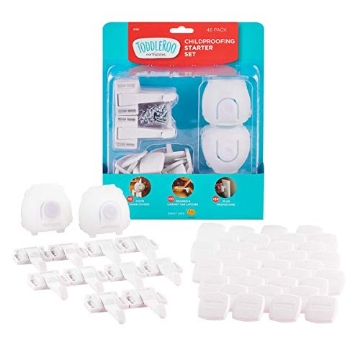 Picture of NORTH STATES 6190 Toddleroo by North States Childproofing Starter Set 2 Door Knob Covers, 34 Plug Protectors, 10 Drawer & Cabinet Latches. Baby-Proof with Confidence (46 Piece Set, White) (EA)