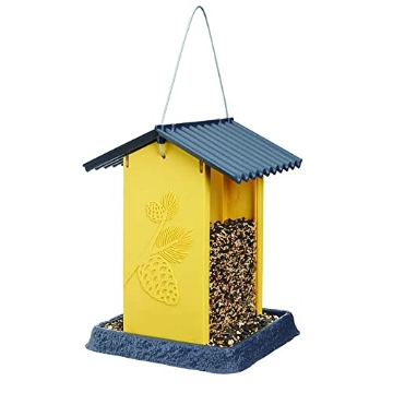 Picture of NORTH STATES 9212 North States Village Collection Hopper Style Yellow Pinecone Birdfeeder:. Squirrel Proof Hanging Cable included. Large, 4.25 pound Seed Capacity (8.13 x 8.13 x 11, Yellow) (PK-2-EA)