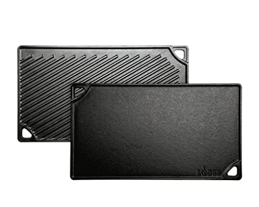 Picture of Lodge Cast Iron LDP3 Lodge Reversible Cast Iron Grill/Griddle – 9.5 x 16.75 Inch Pre-Seasoned Cooking Surface – Flat & Ribbed Sides – Use on Stove, Grill, or Campfire – Made in the USA – Heavy-Duty, Black (EA)