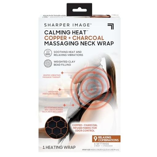 Picture of Sharpe Manufacturing CWT18004 Calming Heat Neck Wrap by Sharper Image Copper & Charcoal Infused Personal Electric Neck Heating Pad with Vibrations, 3 Heat & 3 Vibration Settings- 9 Relaxing Combinations (EA)