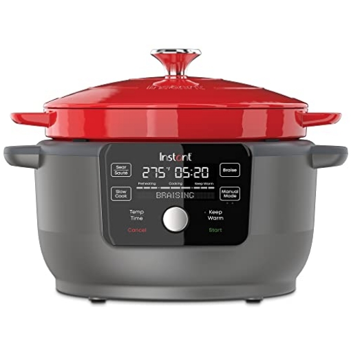 Picture of INSTANT 140-0038-01 Instant Pot Electric Round Dutch Oven,6-Quart 1500W,From the Makers of Instant Pot,5-in-1: Braise,Slow Cook,Sear/Sauté,Food Warmer,Cooking Pan,Enameled Cast Iron,Included Recipe Book,Red (EA)