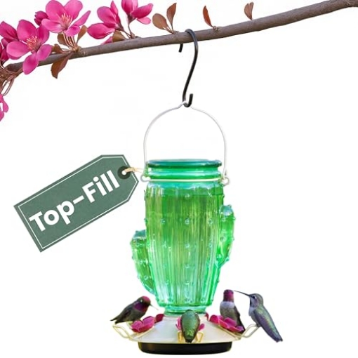 Picture of Woodstream Victor Rodnt D 9111-2 Perky-Pet Cactus Top Fill Glass Hummingbird Feeder with Built-in Bee Guards & Removable Perches - 32 oz Nectar Capacity - Hummingbird Feeder for Outdoors - 9111-1SR (PK-2-EA)