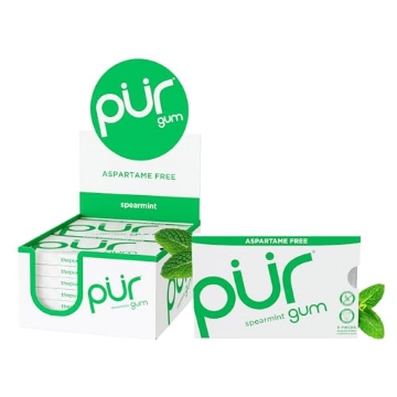 Picture of Pur 168817US PUR Gum | Aspartame Free Chewing Gum | 100% Xylitol | Natural Spearmint Flavored Gum, 9 Pieces (Pack of 12) (PK-12-EA)