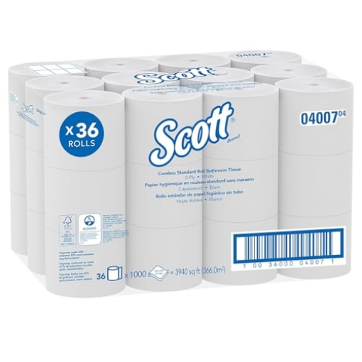 Picture of Scotts 04007 Essential Coreless Srb Bathroom Tissue, Septic Safe, 2-ply, White, 1,000 Sheets/roll, 36 Rolls/carton (EA)