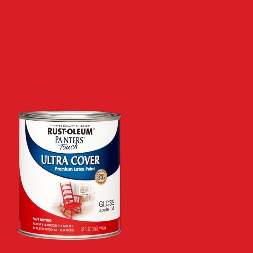 Picture of Rustoleum 1966502 Rust-Oleum 1966502-2PK Painter's Touch Latex Paint, Quart, Gloss Apple Red, 2 Pack, 1 Quarts (Pack of 2) (PK-2-EA)