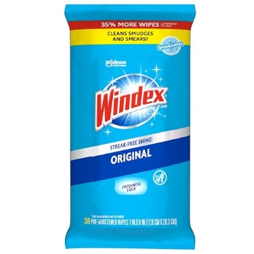 Picture of Windex SJN319251 Windex Wipes Glass Cleaning, Pre-Moistened Glass and Surface Wipes to Clean Home Surfaces, Original Scent, 38 Count (EA)
