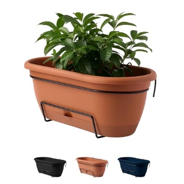 Picture of Bloem, Lcc. LWB1846-B Bloem Lucca 18" Self-Watering Resin Balcony Box Planter with Metal Hanger for Railings, Terra Cotta (EA)