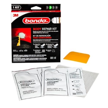 Picture of Bondo BRKIT-2PK-ES Bondo Body Repair Kit Ready Mix Pouches, Repairs One Large Hole Up to 3" with Patch, 1 Original Filler & Hardener, 1 Fiberglass Filler & Hardener, 1 Self-Adhesive Body Patch, 1 Spreader (BRKIT-2PK-ES) (EA)