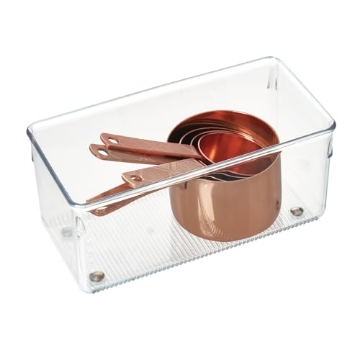 Picture of IDESIGN 52830 iDesign Linus Plastic Kitchen Drawer Organizer for Silverware, Spatulas, Cutlery, Gadgets, Office Supplies, Cosmetics, 4" x 8" x 3" - Clear (EA)