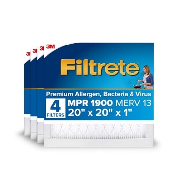 Picture of Filtrete UA02-4 Filtrete 20x20x1 AC Furnace Air Filter, MERV 13, MPR 1900, Premium Allergen, Bacteria & Virus Filter, 3-Month Pleated 1-Inch Electrostatic Air Cleaning Filter, 4-Pack (Actual Size 19.69x19.69x0.78 in) (PK-4-EA)