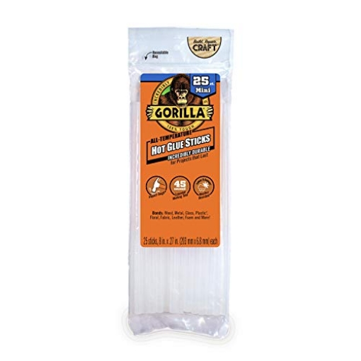 Picture of GORILLA 3022502 Gorilla Hot Glue Sticks, Clear Glue, Mini Size 8" Long x 0.27" Diameter, 25 Count (Pack of 1) - Safe for All Temperatures with Extended Working Time (EA)