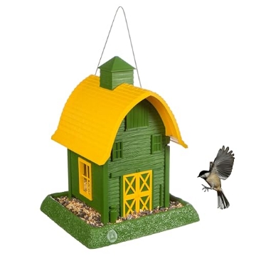 Picture of NORTH STATES 9096 North States Village Collection Green Barn Birdfeeder: Easy Fill and Clean. Squirrel Proof Hanging Cable included, or Pole Mount (pole sold separately). Large, 5 pound Seed Capacity (9.5 x 10.25 x 13.25, Green) (EA)