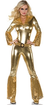 Picture of Underwraps Child Code UR29614MD Underwraps Costumes Women's Gold Metallic Jumpsuit Costume - Disco Diva, Gold, Medium (EA)