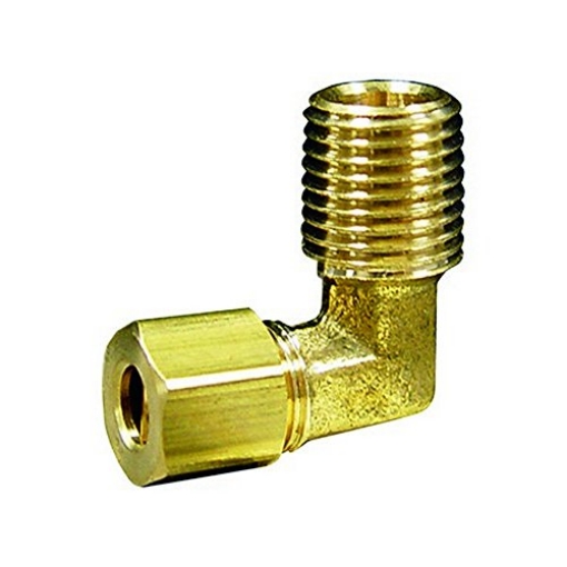 Picture of JMF COMPANY 4503660 JMF 5/16 in. Dia. x 1/4 in. Dia. Compression To MPT To Elbow Yellow Brass Elbow (PK-5-EA)