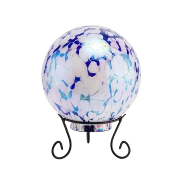 Picture of Alpine Dairy, Inc. HGY308A-TM Blue and White Glass Gazing Globe with LED Lights and Stand (EA)