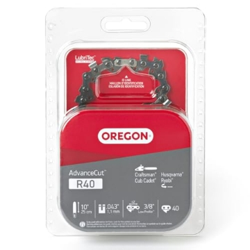Picture of Oregon Laminations Company R40 Oregon R40 AdvanceCut Chainsaw Chain for 10-Inch Bar – 40 Drive Link Replacement Chainsaw Blade, .043 Inch Gauge, 3/8 Inch Pitch, fits Remington, Husqvarna, Ryobi and more,Gray (EA)