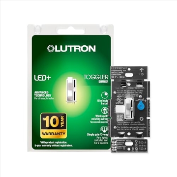 Picture of LUTRON ELECTRONICS CO TGCL-153PH-WH Lutron Toggler LED+ Dimmer Switch for Dimmable LED, Halogen and Incandescent Bulbs, 150 Watt, Single-Pole or 3-Way, TGCL-153PH-WH, White (EA)