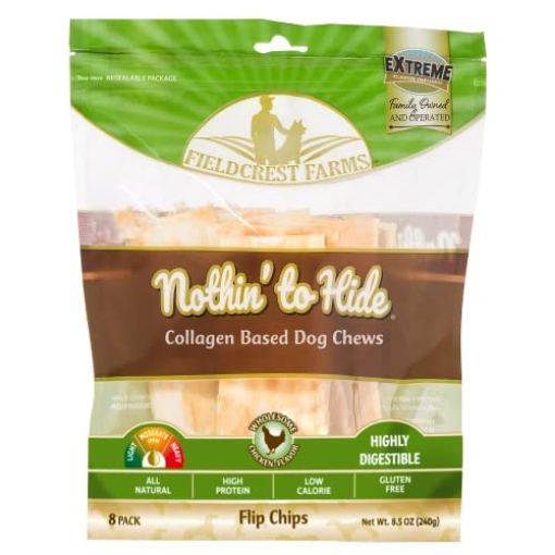Picture of FIELDCREST FARMS 148 Fieldcrest Farms Nothin to Hide Flip Chips Dog Chews - Natural Rawhide Alternative Treats for Dogs, Collagen Based Snack for Moderate Chewers Up to 35lbs, Chicken Flavor (EA)