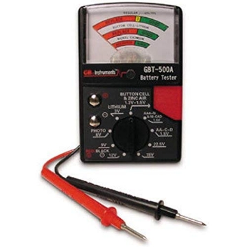Picture of GARDNER BENDER GBT-500A Gardner Bender GBT-500A Analog 1.5 V Button Cell/22.5 Photo/AA/AAA/12 V/9 V/Lantern Cells & More, Leads Battery Tester,14 Battery Range, Black (EA)