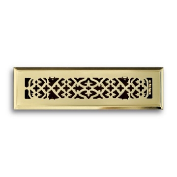 Picture of THE RECTORSEAL CORPORATION C164OPB02X12 Truaire C164-OPB 02X12(Duct Opening Measurements) Decorative Floor Grille 2-Inch by 12-Inch Ornamental Scroll Floor Diffuser, Polished Brass Finish (EA)