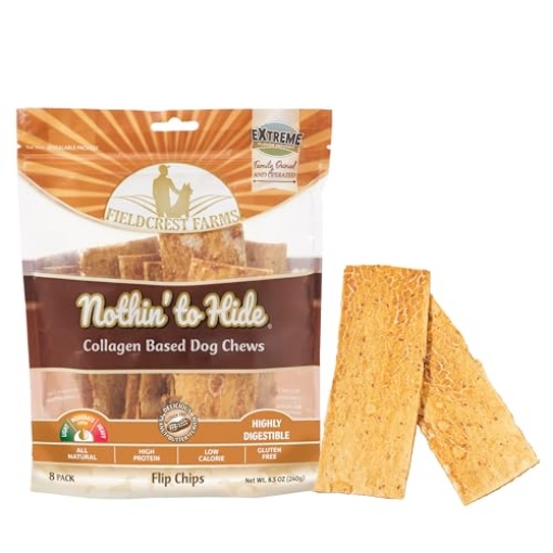 Picture of FIELDCREST FARMS 172 Fieldcrest Farms Nothin to Hide Flip Chips Dog Chews - Natural Rawhide Alternative Treats for Dogs, Collagen Based Snack for Moderate Chewers Up to 35lbs, Peanut Butter Flavor -1 Pack (8 Chips) (EA)