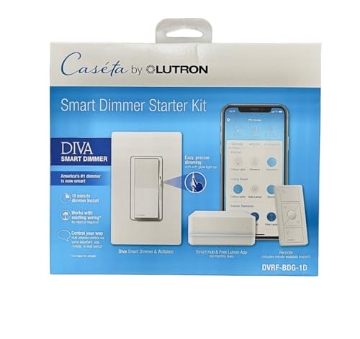 Picture of LUTRON ELECTRONICS CO DVRF-BDG-1D Lutron Diva Smart Dimmer Switch Starter Kit for Caséta Smart Lighting, with Smart Hub, Pico Remote, No Neutral Wire Required, DVRF-BDG-1D, White (EA)