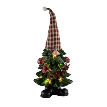 Picture of Alpine Dairy, Inc. WQA1540CC Alpine Corporation 28" Christmas Tree Merry Gnome Statues with Color Changing LED Lights, Holiday Decor (EA)